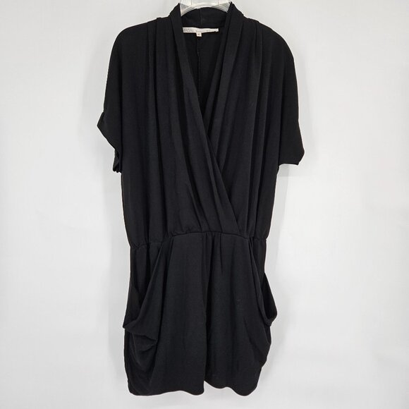 Rachel Roy Mini Short Dress Medium Black LBD Pockets Faux Wrap-Style V Neck - Picture 2 of 12